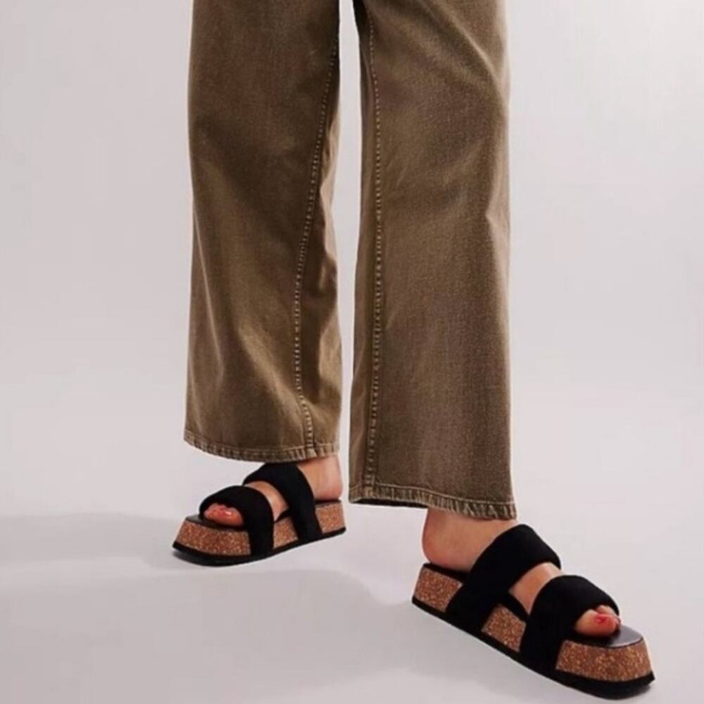 Free People Black Fairmont Plaform Slide Sandals 10